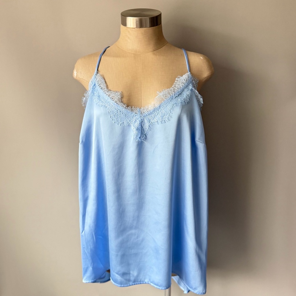 Bar III Satin Lace Elegant Cami Top Baby Blue 2X